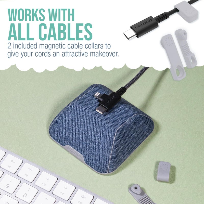 SmartishÂ® Magnetic Cord Holder - Cable Wrangler Organizer with Magnet Clips for Charger Management on Desktop, Nightstand for USB-C + Lightning - Blue Jeanie - Image 5