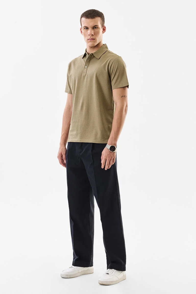 SNITCH Olive Ribbed Half Sleeve Regular Fit T-Shirt