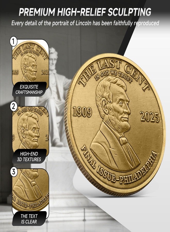 عملة تذكارية من فئة سنت واحد لعام ٢٠٢٥، عملة تذكارية لآخر بنس من فئة سنت واحد من لينكولن (١٩٠٩-٢٠٢٥)، عملة تذكارية لنهاية حقبة، عملة تحدي تذكارية، عملة النسر الأمريكي، عملة تذكارية وطنية لهواة جمع العملات، هدية تذكارية من تاريخ الولايات المتحدة الأمريكية - Image 2