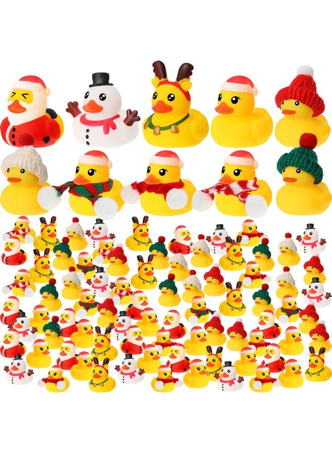 جيريفي مجموعة من 100 قطعة من ألعاب الاستحمام على شكل بطة مطاطية لعيد الميلاد من Jerify، وشاح وقبعة بطة مطاطية على شكل إلك ورجل ثلج وسانتا كلوز وقبعة سانتا كلوز الشتوية متعددة الأنماط، حقيبة هدايا بطة مطاطية لعيد الميلاد (لطيفة) - Image 1