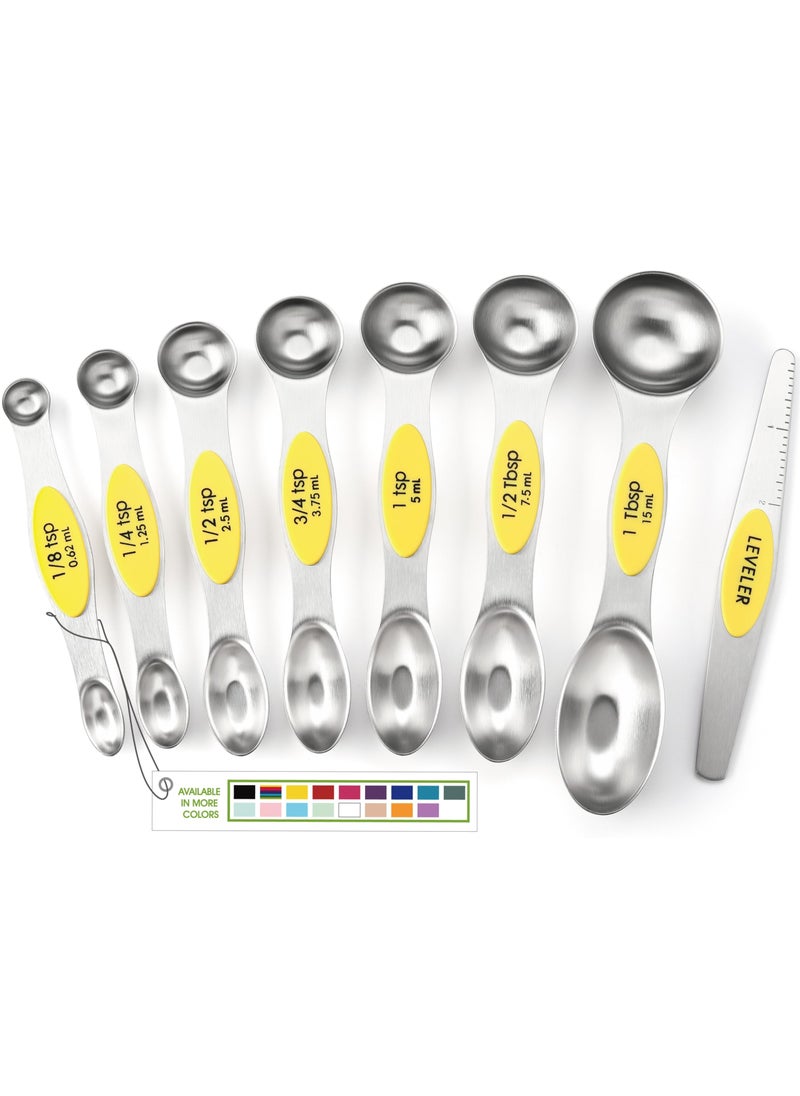 Spring Chef Spring Chef Yellow Stainless Steel Magnetic Measuring Spoons Set of 8 with Leveler Dual Sided Metal Teaspoon  Tablespoon Measuring Spoons Kitchen Gadgets for Baking  Cooking Fits in Spice Jars 