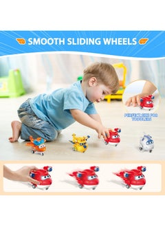 SUPER WINGS Super Wings 2" Transform-a-Bots 4-Pack, Supercharged Jett, Donnie, Astra, Sunny, Airplane Toys Vehicle Mini Figures, Fun Toys for Kids, Transformer Toys for 3 4 5 Year Old Boys and Girls  - Image 4