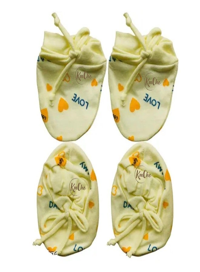 KmCho Newborn Baby Boy's & Girl's Soft Cotton Mittens and Booties Set/Soft Cotton Cloth Tying Knotted Kids Mittens and Booties (Multicolor, 0-6 Month) - Pack of 4 - Image 5
