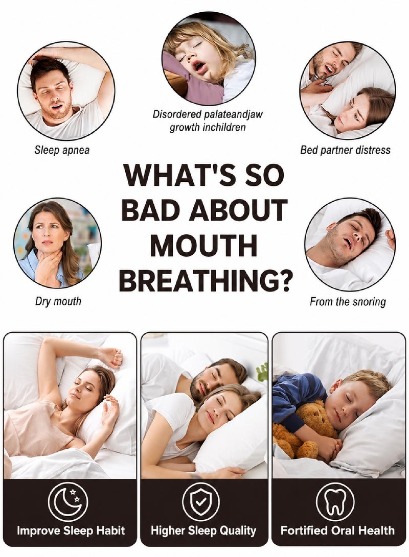 yumee 30-Piece Mouth Tape for Sleeping, Breathable Cotton Sleep Strips with Gentle Adhesive, Lip-Shaped Night Mouth Tape for Nasal Breathing Support, Black - Image 2