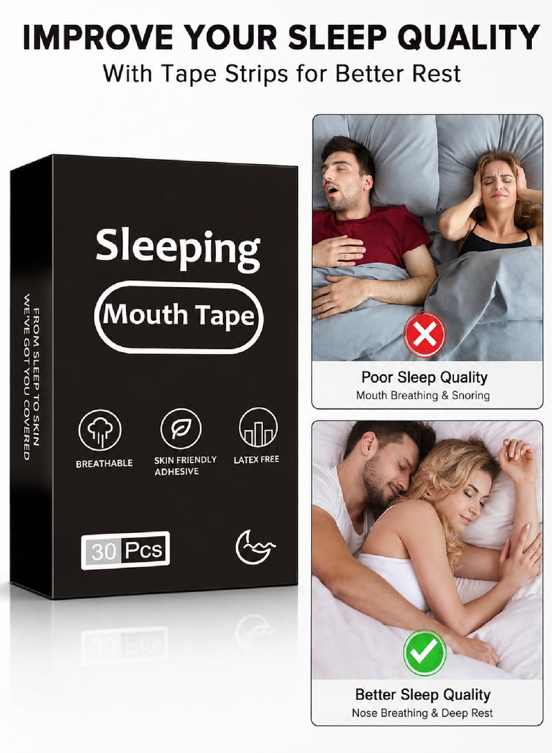 yumee 30-Piece Mouth Tape for Sleeping, Breathable Cotton Sleep Strips with Gentle Adhesive, Lip-Shaped Night Mouth Tape for Nasal Breathing Support, Black - Image 4