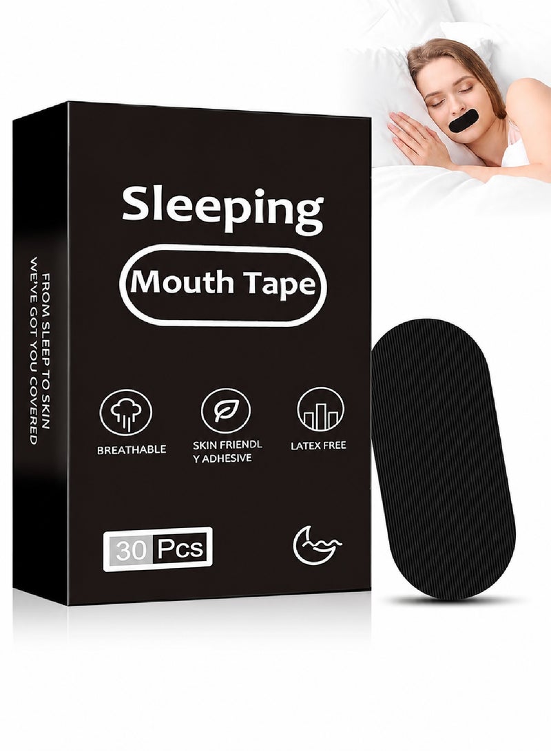 yumee 30-Piece Mouth Tape for Sleeping, Breathable Cotton Sleep Strips with Gentle Adhesive, Lip-Shaped Night Mouth Tape for Nasal Breathing Support, Black - Image 1