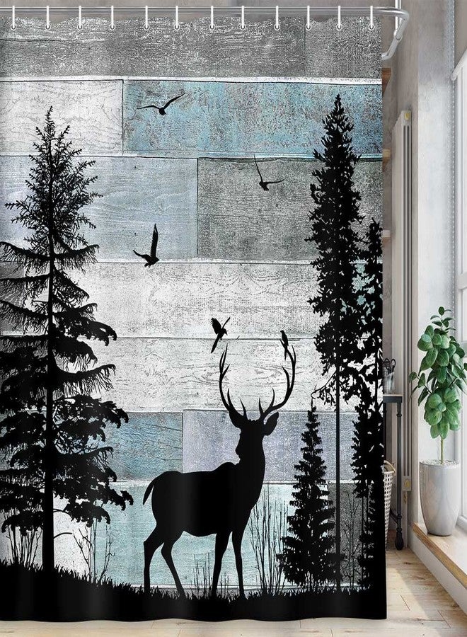 MERCHR Rustic Forest Deer Shower Curtain Cabin Farmhouse Country Lodge Bathroom Decor Polyester Fabric Bath Curtain Set with Hooks 71x71 Inches - Image 4