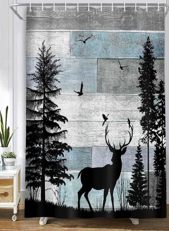 MERCHR Rustic Forest Deer Shower Curtain Cabin Farmhouse Country Lodge Bathroom Decor Polyester Fabric Bath Curtain Set with Hooks 71x71 Inches - Image 1