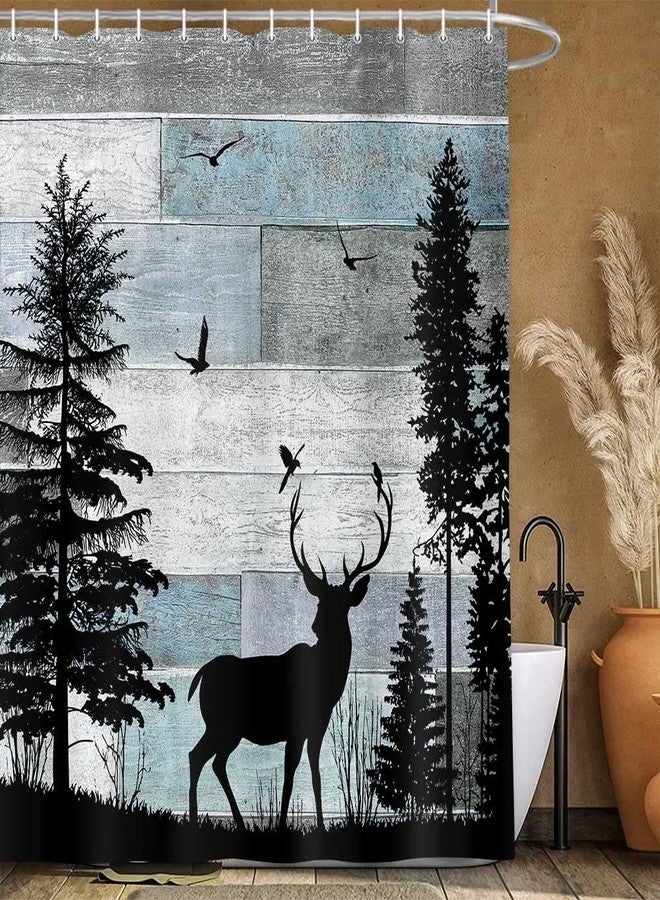 MERCHR Rustic Forest Deer Shower Curtain Cabin Farmhouse Country Lodge Bathroom Decor Polyester Fabric Bath Curtain Set with Hooks 71x71 Inches - Image 3