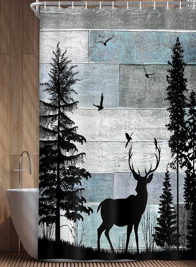 MERCHR Rustic Forest Deer Shower Curtain Cabin Farmhouse Country Lodge Bathroom Decor Polyester Fabric Bath Curtain Set with Hooks 71x71 Inches - Image 5