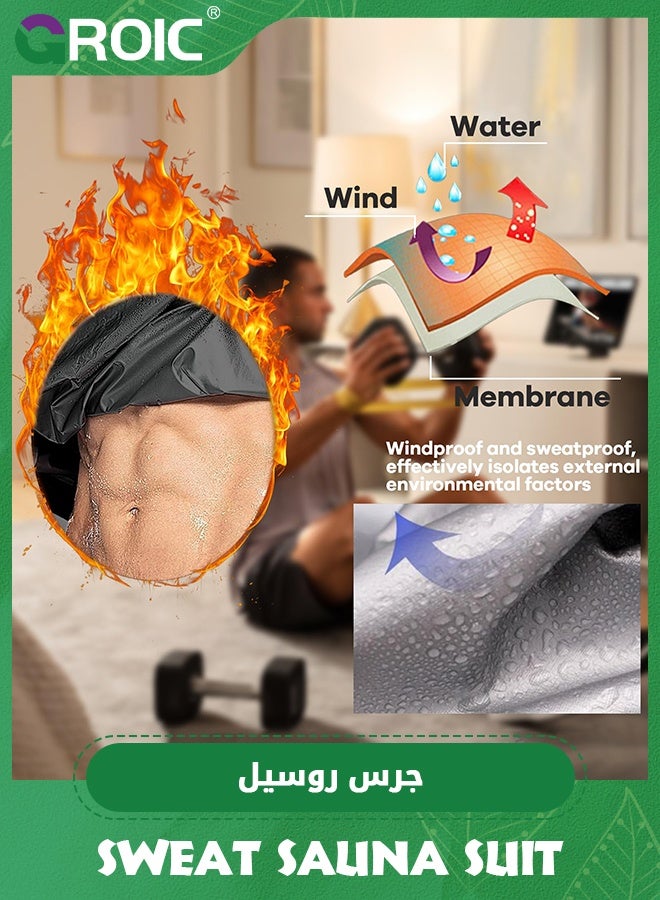 GROIC Sauna Suit, Plastic sauna suits for Men Women PVC Exercise Weight Loss Gym Fitness Workout Suits Top Pants - Black XXL - Image 5