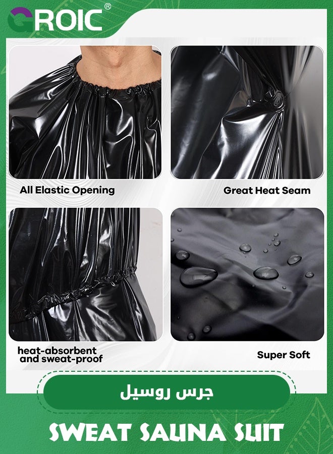 GROIC Sauna Suit, Plastic sauna suits for Men Women PVC Exercise Weight Loss Gym Fitness Workout Suits Top Pants - Black XXL - Image 2