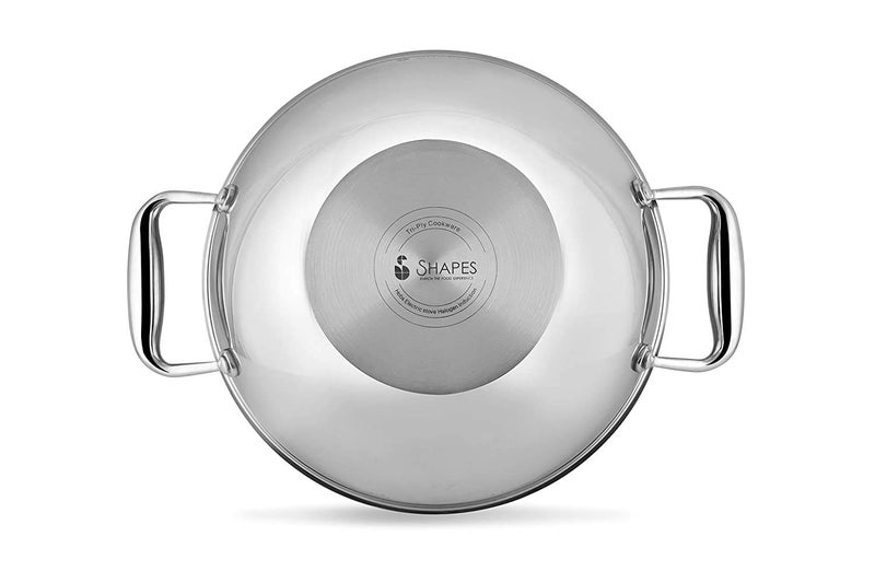 Shapes Stainless Steel Triply All Cooktop Wok Kadhai with Lid Size 24 cm Capacity 25 Litre - Image 4