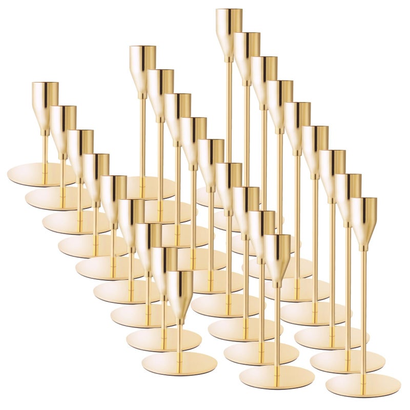 ECHFSM French Gold Taper Candle Holders for Wedding Table Centerpiece,Tall Taper Candlestick Holders Bulk Set of 27,Metal Candle Stick Holders for Dinning or Mantel Centerpiece,Party Home Decor - Image 1