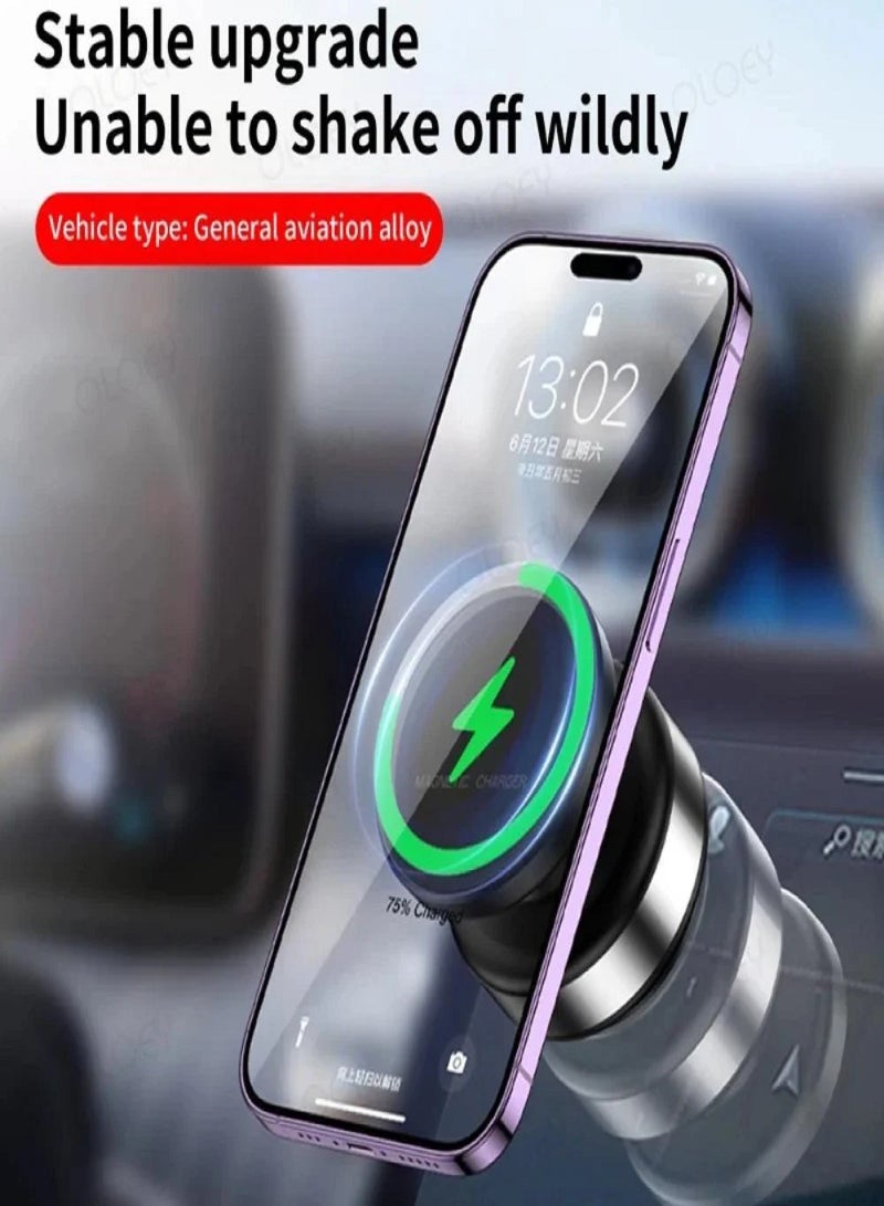 شاحن سيارة لاسلكي مغناطيسي - حامل شحن سريع بقدرة 15 وات لأجهزة iPhone وAndroid | حامل آمن على لوحة القيادة مع محاذاة تلقائية وتصميم أسود أنيق - Image 2