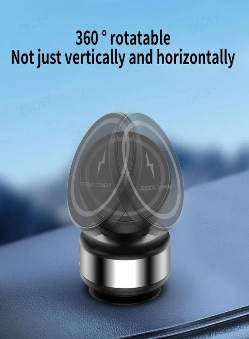 شاحن سيارة لاسلكي مغناطيسي - حامل شحن سريع بقدرة 15 وات لأجهزة iPhone وAndroid | حامل آمن على لوحة القيادة مع محاذاة تلقائية وتصميم أسود أنيق - Image 3