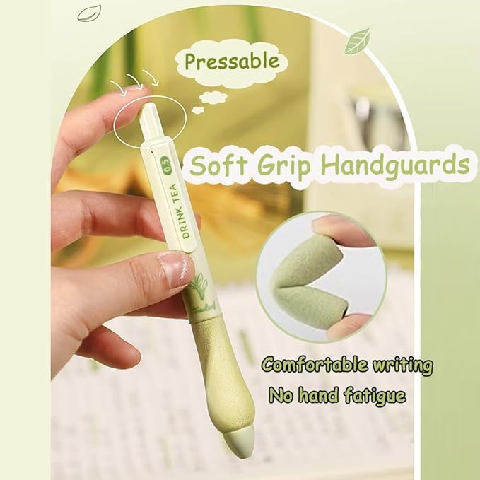 ROKTRY Cute Gel Pens 5pcs Retractable Quick Dry Ink Pens 0.5mm Fine Point Blue Ink Kawaii Smooth Writing Pens for School Office Supplies Aesthetic Pretty Pens (Green Tea) - Image 5