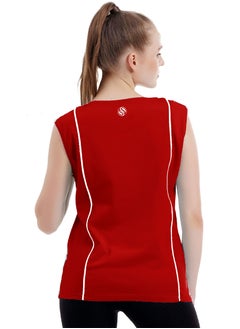 Selecta Now Women's Urban Vibe Printed Workout Tank Top Sleeveless Red T-Shirt for Gym, Yoga, and Sports Stretchy Contrast Piping Athletic Top For Ladies  - Image 5