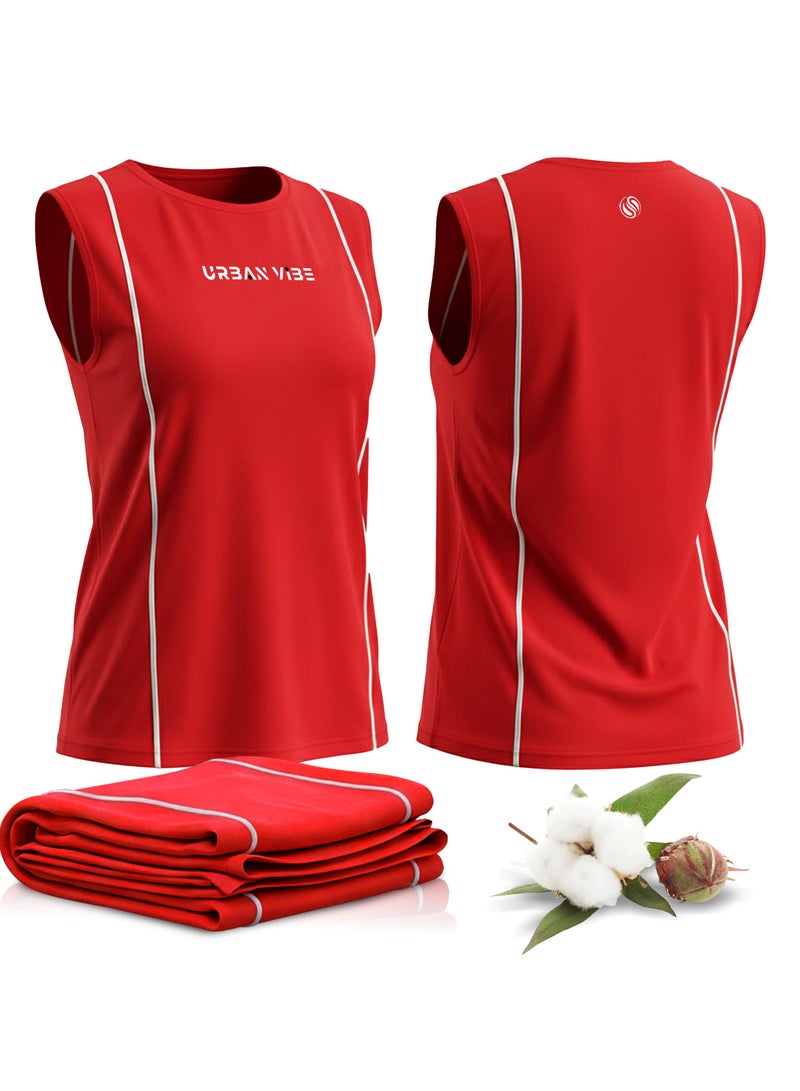 Selecta Now Women's Urban Vibe Printed Workout Tank Top Sleeveless Red T-Shirt for Gym, Yoga, and Sports Stretchy Contrast Piping Athletic Top For Ladies - Image 1