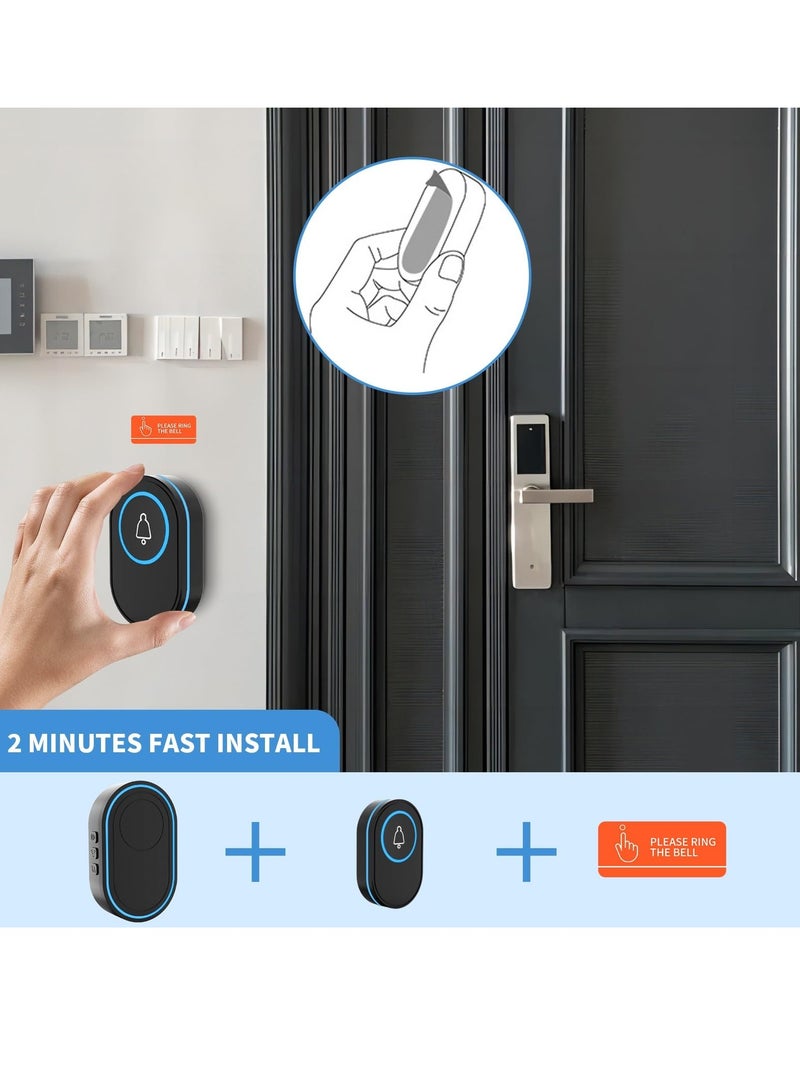 IP65 Waterproof Wireless Doorbell with 39 Chimes & 5 Volume Levels, 150m Range, Easy Install for Home, School & Office - Black - Image 3