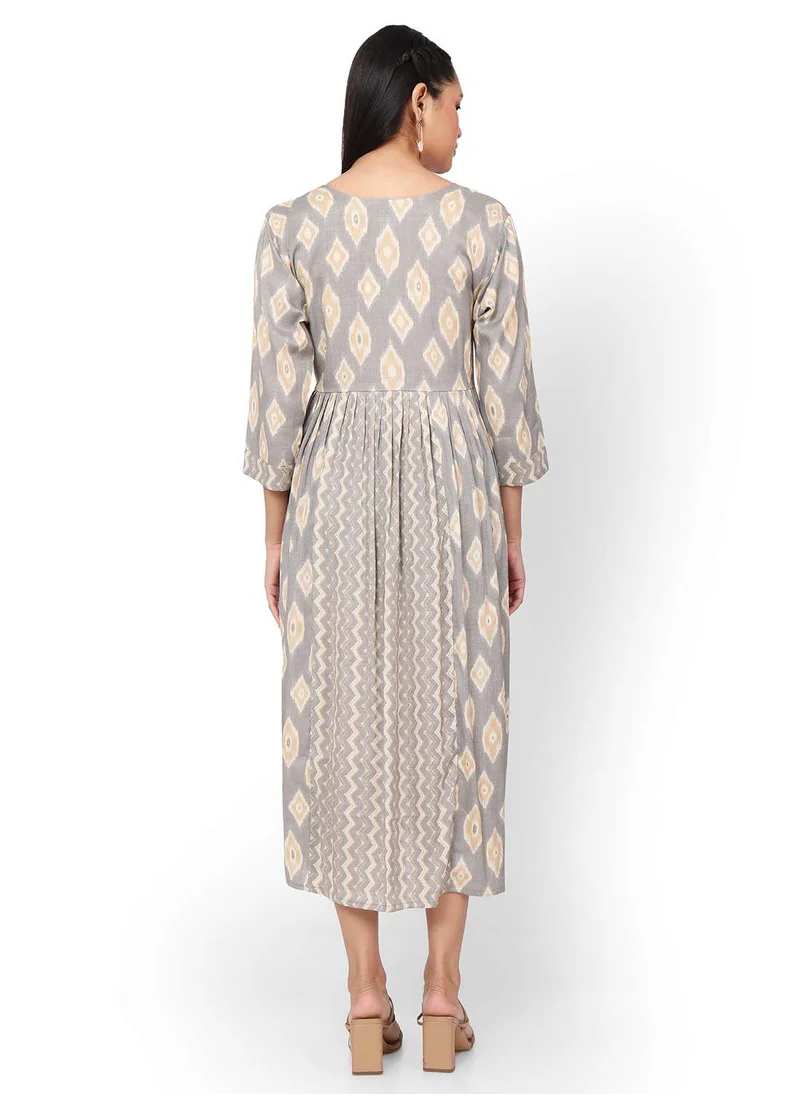 هانا آند سارا SHORT PRINTED THREEFORTH SLEEVES CASUAL ARABIC KAFTAN JALABIYA DRESS