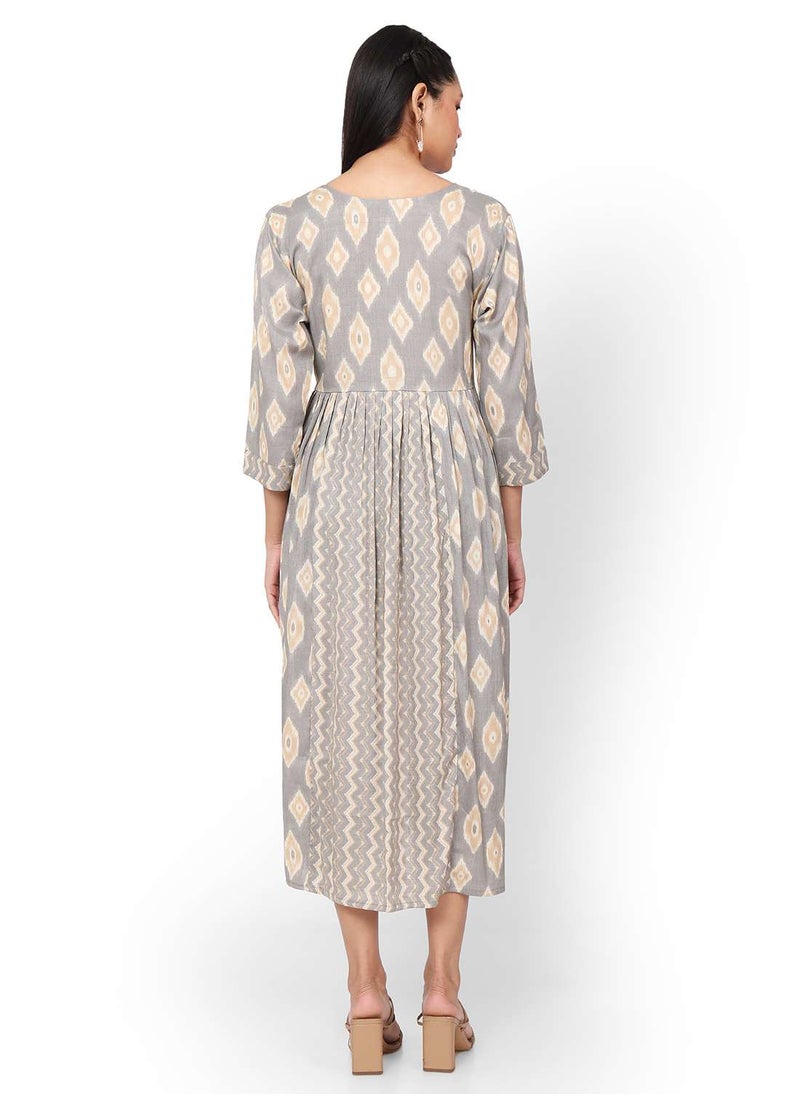 HANA & SARA - SHORT PRINTED THREEFORTH SLEEVES CASUAL ARABIC KAFTAN JALABIYA DRESS - Image 1