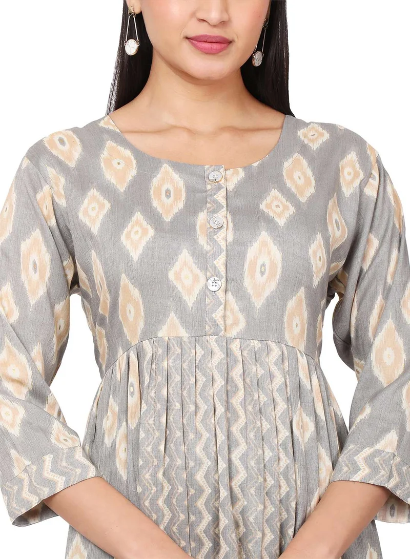 HANA & SARA SHORT PRINTED THREEFORTH SLEEVES CASUAL ARABIC KAFTAN JALABIYA DRESS