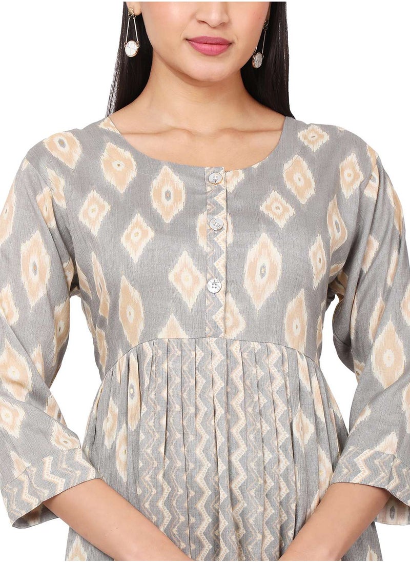 HANA & SARA - SHORT PRINTED THREEFORTH SLEEVES CASUAL ARABIC KAFTAN JALABIYA DRESS - Image 1