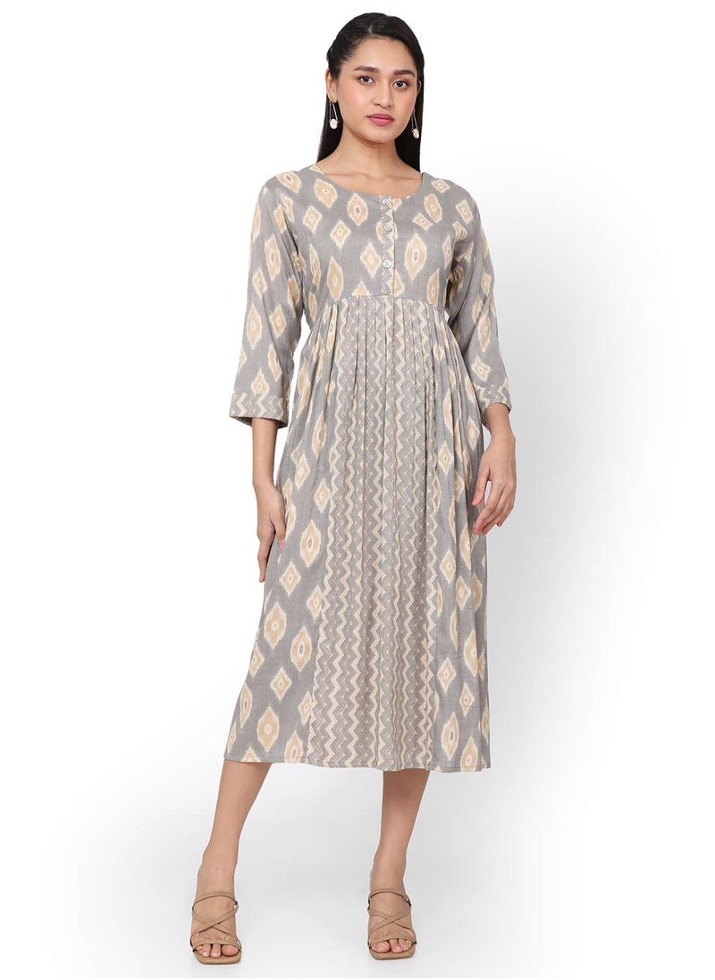 HANA & SARA - SHORT PRINTED THREEFORTH SLEEVES CASUAL ARABIC KAFTAN JALABIYA DRESS - Image 1