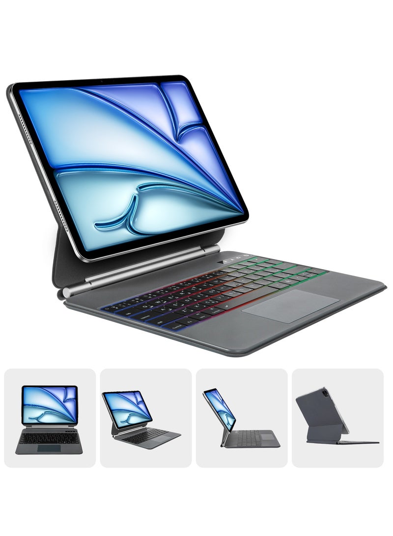 أوتشوانغ حافظة لوحة مفاتيح مغناطيسية باللغة العربية، لجهاز ابل ايباد اير 11 بوصة (M2) برو 11 مع حامل تعليق عائم سهل التركيب، مفاتيح بإضاءة خلفية، لجهاز ايباد برو 11 (الإصدار الأول والثاني والثالث والرابع)/اير 10.9 الإصدار الرابع والخامس، أسود - Image 1