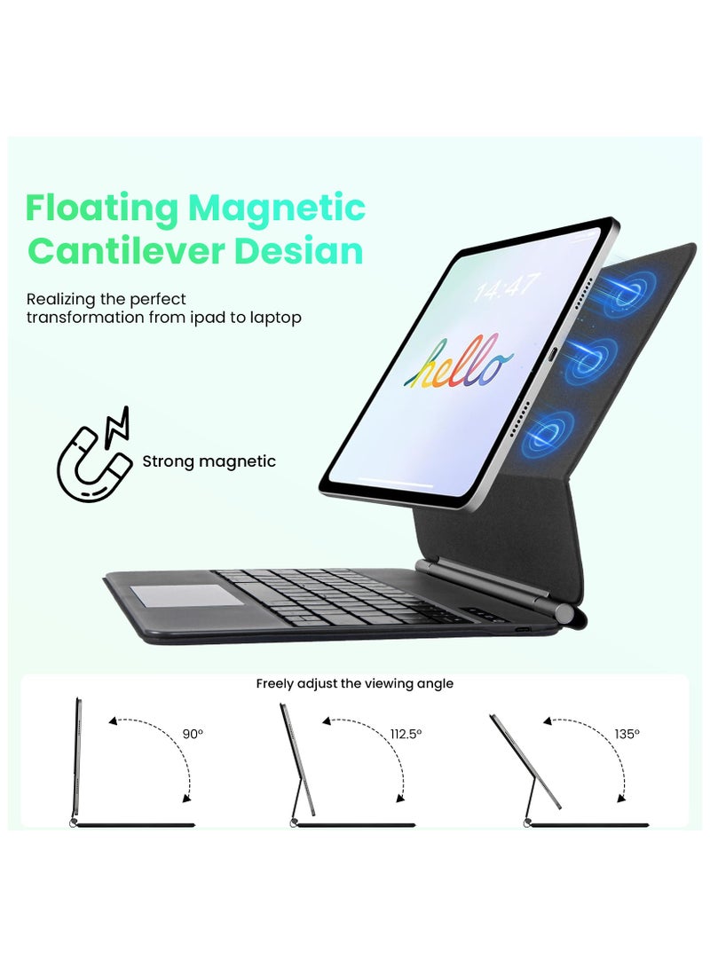 أوتشوانغ حافظة لوحة مفاتيح مغناطيسية باللغة العربية، لجهاز ابل ايباد اير 11 بوصة (M2) برو 11 مع حامل تعليق عائم سهل التركيب، مفاتيح بإضاءة خلفية، لجهاز ايباد برو 11 (الإصدار الأول والثاني والثالث والرابع)/اير 10.9 الإصدار الرابع والخامس، أسود - Image 3