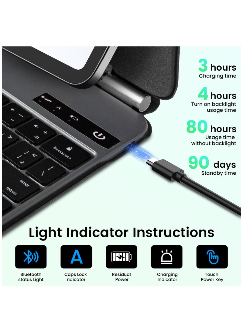 أوتشوانغ حافظة لوحة مفاتيح مغناطيسية باللغة العربية، لجهاز ابل ايباد اير 11 بوصة (M2) برو 11 مع حامل تعليق عائم سهل التركيب، مفاتيح بإضاءة خلفية، لجهاز ايباد برو 11 (الإصدار الأول والثاني والثالث والرابع)/اير 10.9 الإصدار الرابع والخامس، أسود - Image 4