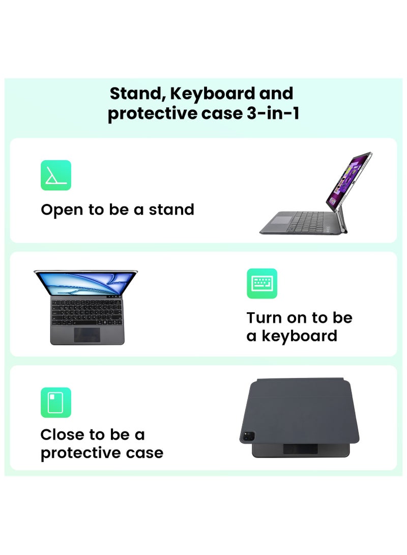 أوتشوانغ حافظة لوحة مفاتيح مغناطيسية باللغة العربية، لجهاز ابل ايباد اير 11 بوصة (M2) برو 11 مع حامل تعليق عائم سهل التركيب، مفاتيح بإضاءة خلفية، لجهاز ايباد برو 11 (الإصدار الأول والثاني والثالث والرابع)/اير 10.9 الإصدار الرابع والخامس، أسود - Image 5