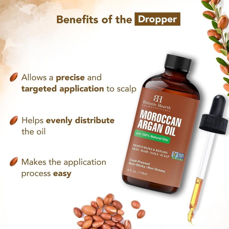 Botanic Hearth Moroccan Argan Oil for Hair & Skin | Argan Oil for Curly Frizzy Hair | Promotes Growth and Repairs Dry, Damaged Hair | Non GMO Verified | 4 fl oz - Image 4