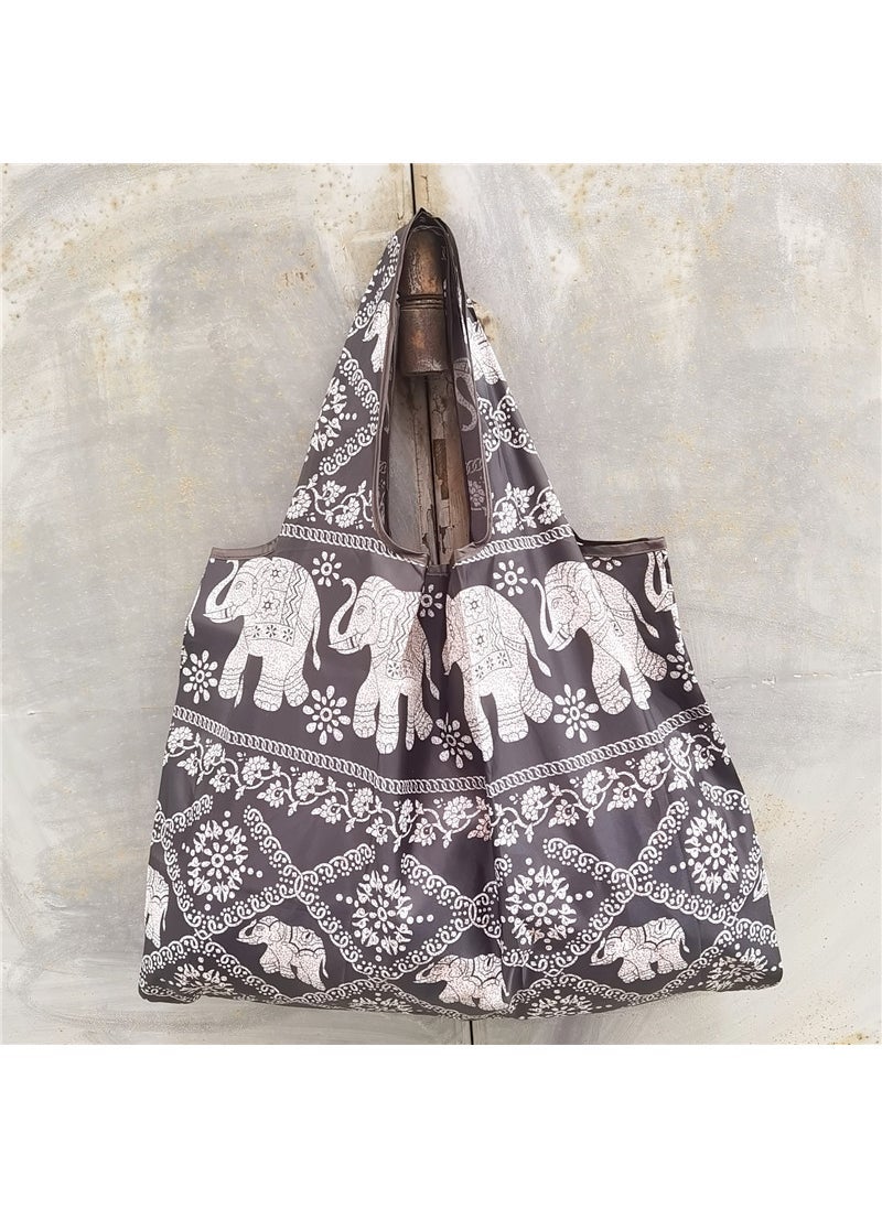 Generic 1 x 5 pcs Foldable Eco-Friendly Large Oxford Shopping Tote Black Plaid Elephant 