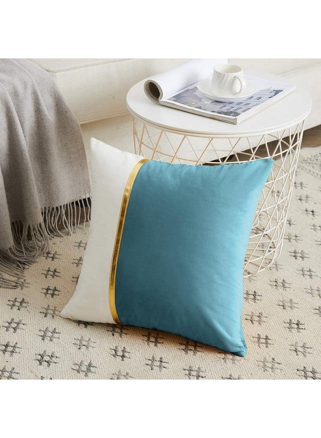 AEROHAVEN™ Set of 2 Premium Velvet with Gold Stripe Decorative Throw Pillow/Cushion Covers with Invisible Zipper - (24 x 24 Inch, Aqua) - Image 2