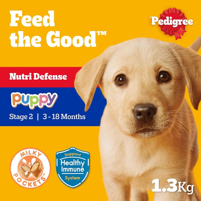 بيديجري طعام كلاب الجروه من نوع Pedigree، عبوة من نوع “Milky Pockets” بنكهة الدجاج والبيض والحليب، نوع جاف، وزن 1.3 كجم، طعام جاف للكلاب الصغيرة مصمم لتوفير التغذية الكاملة. - Image 2