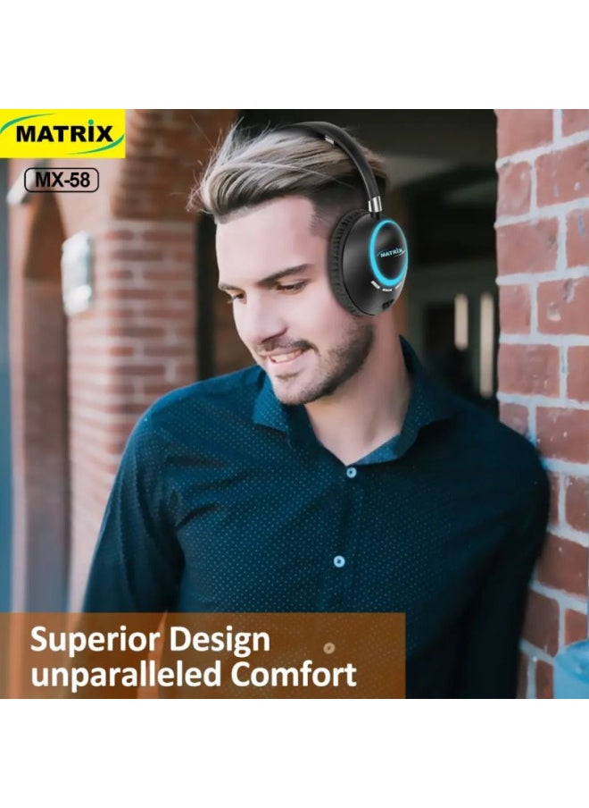 MATRIX Matrix Wireless Headphones With RGB Lights - 400 maAh - Black - MX-58  - Image 3
