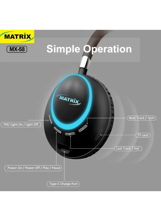 MATRIX Matrix Wireless Headphones With RGB Lights - 400 maAh - Black - MX-58  - Image 2