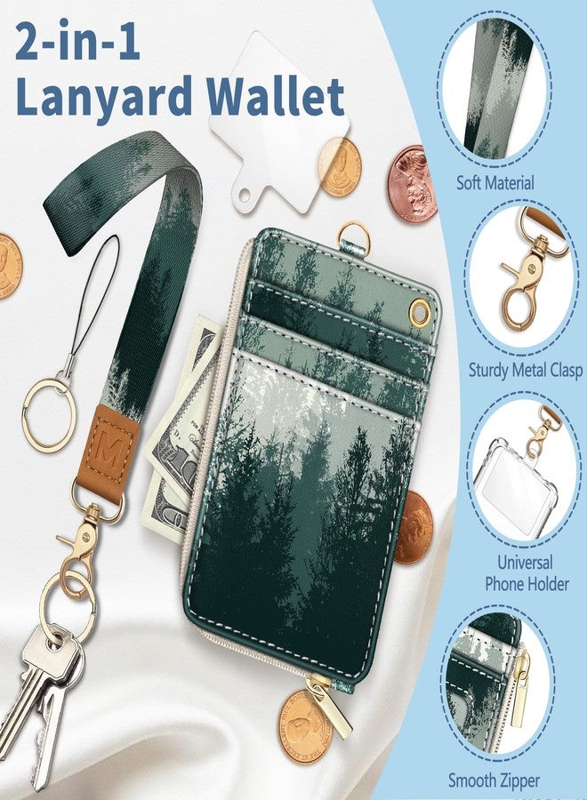 Mavellin Misty Forest Lanyard Wallet with Id Badge Holder, Small Keychain RFID Wallet Women, Zipper Credit Card Holder Phone Wrist Wristlet Neck Strap for Key Name Tag, Teacher Student Office Gifts - Image 3
