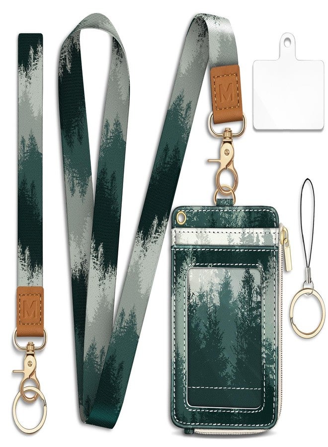 Mavellin Misty Forest Lanyard Wallet with Id Badge Holder, Small Keychain RFID Wallet Women, Zipper Credit Card Holder Phone Wrist Wristlet Neck Strap for Key Name Tag, Teacher Student Office Gifts - Image 1