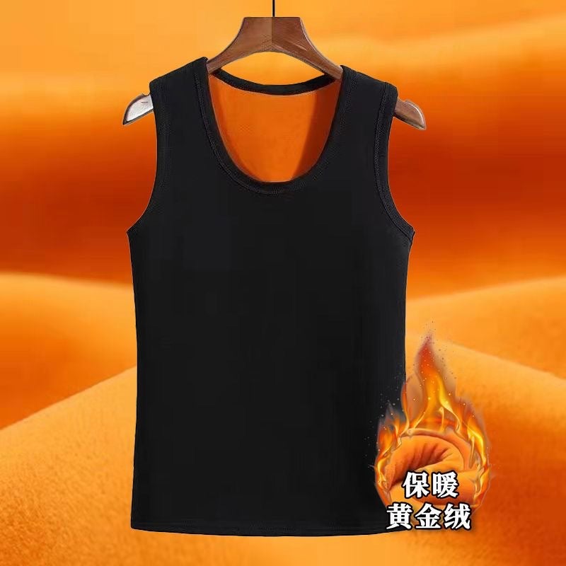 2024 Autumn/Winter Mens Warmest Fleece-Lined Thickened Slim Fit Gold Velvet No Sleeve Shoulder Vest Base Layer Vest Top [vest] white  - Image 5