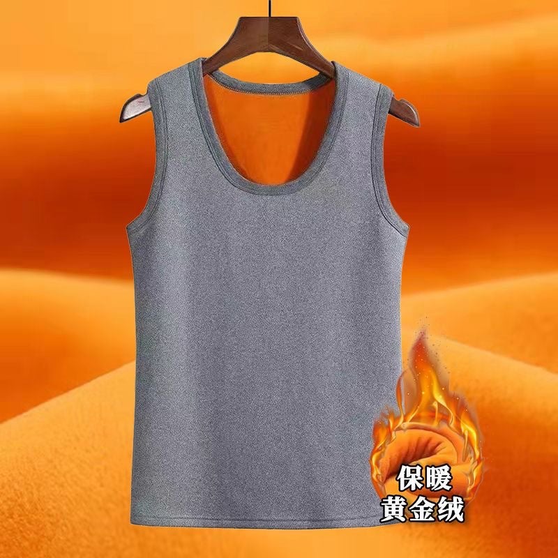 2024 Autumn/Winter Mens Warmest Fleece-Lined Thickened Slim Fit Gold Velvet No Sleeve Shoulder Vest Base Layer Vest Top [vest] white  - Image 3