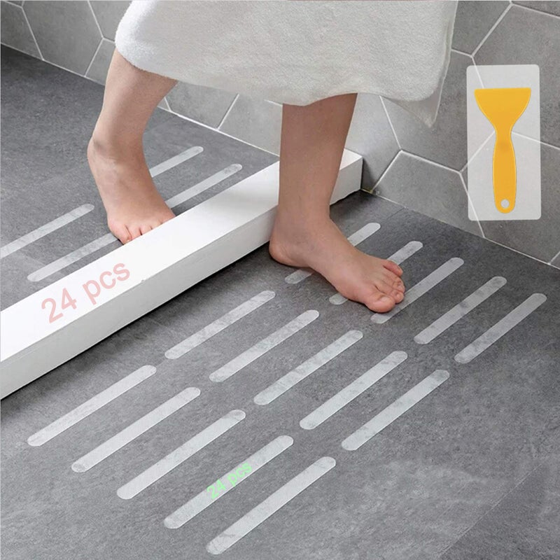 Kyerivs Anti Slip Strips Safety Shower Treads Stickers 24 Pcs Bathtub Non Slip Stickers Anti Skid Tape for ShowerTubSteps FloorStrength Adhesive Grip Appliques for BabySeniorAdult Blue 8 x 08In