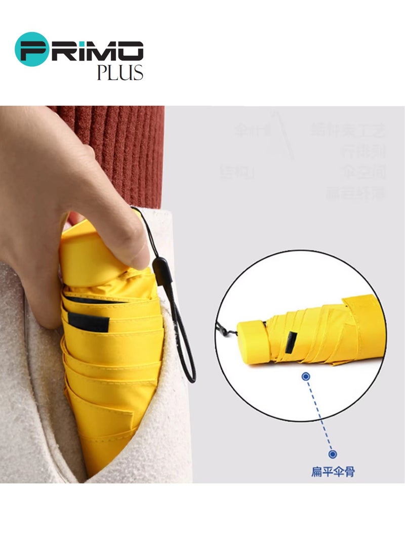 بريمو بلس مظلة صغيرة قابلة للطي بتصميم كبسولة , مظلة صغيرة مع حافظة كبسولات UPF50 للأيام الممطرة والمشمسة باللون الأصفر - Image 5