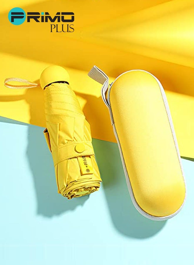 بريمو بلس مظلة صغيرة قابلة للطي بتصميم كبسولة , مظلة صغيرة مع حافظة كبسولات UPF50 للأيام الممطرة والمشمسة باللون الأصفر - Image 3