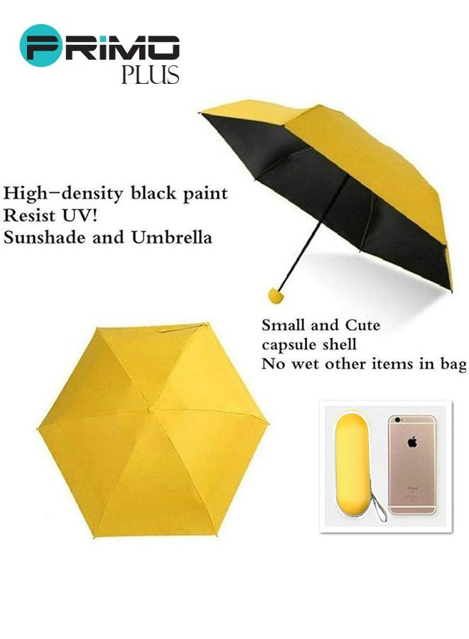 بريمو بلس مظلة صغيرة قابلة للطي بتصميم كبسولة , مظلة صغيرة مع حافظة كبسولات UPF50 للأيام الممطرة والمشمسة باللون الأصفر - Image 2