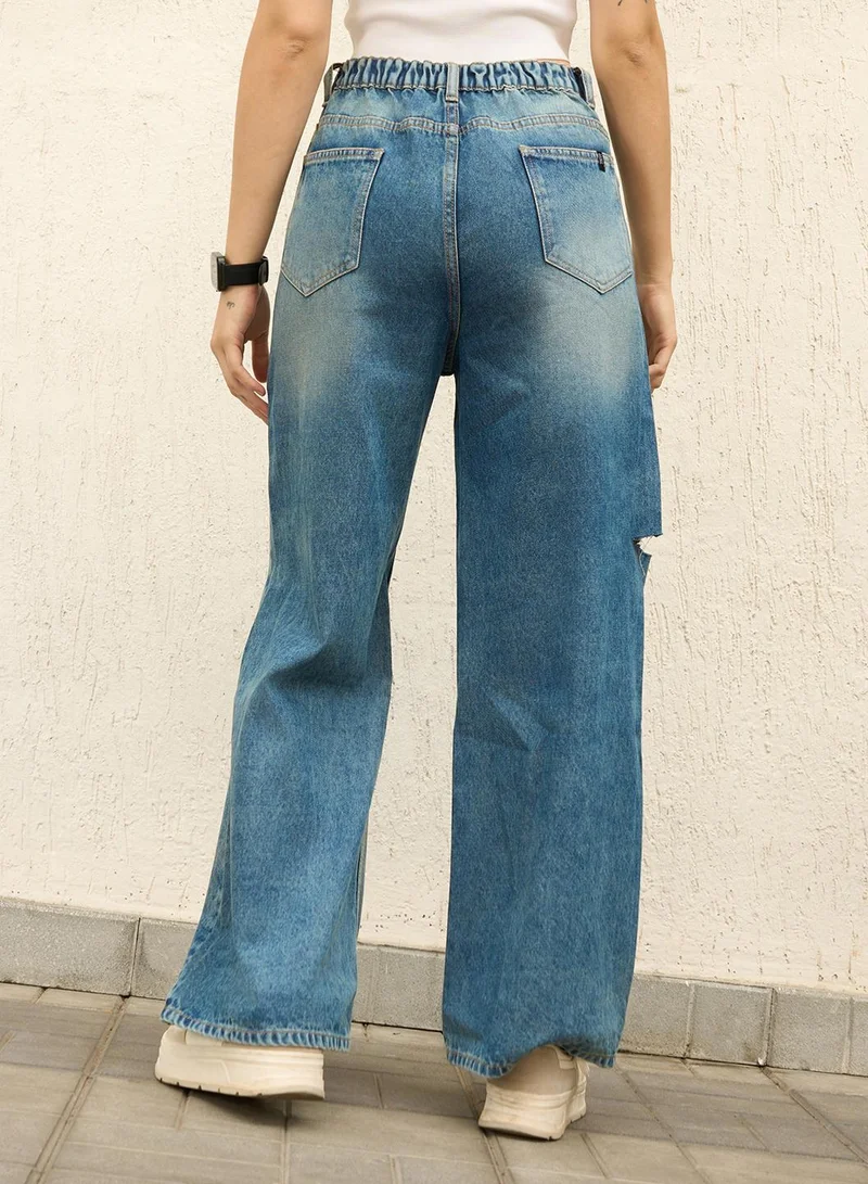 Hubberholme Baggy Indigo Wide Leg High-Rise Jeans for Women