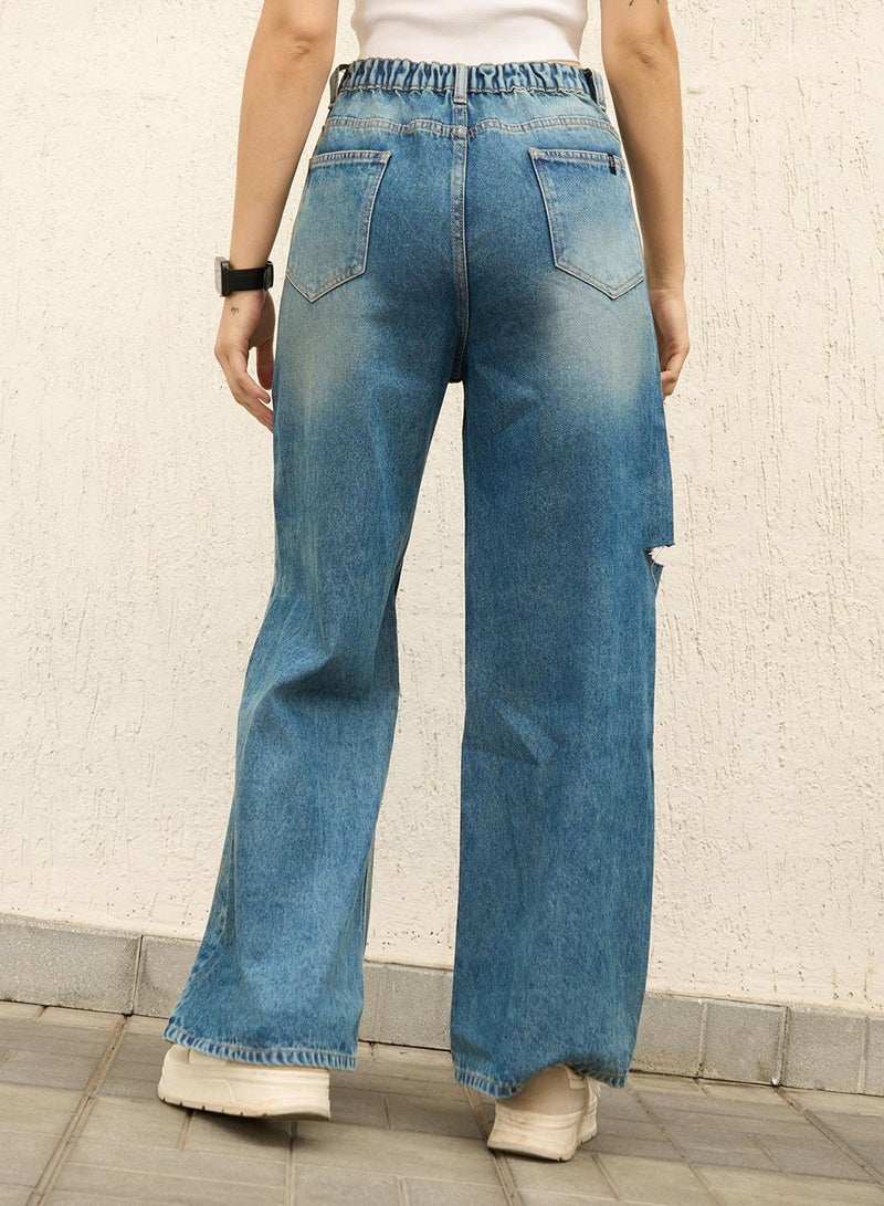 Hubberholme Baggy Indigo Wide Leg High-Rise Jeans for Women  - Image 3