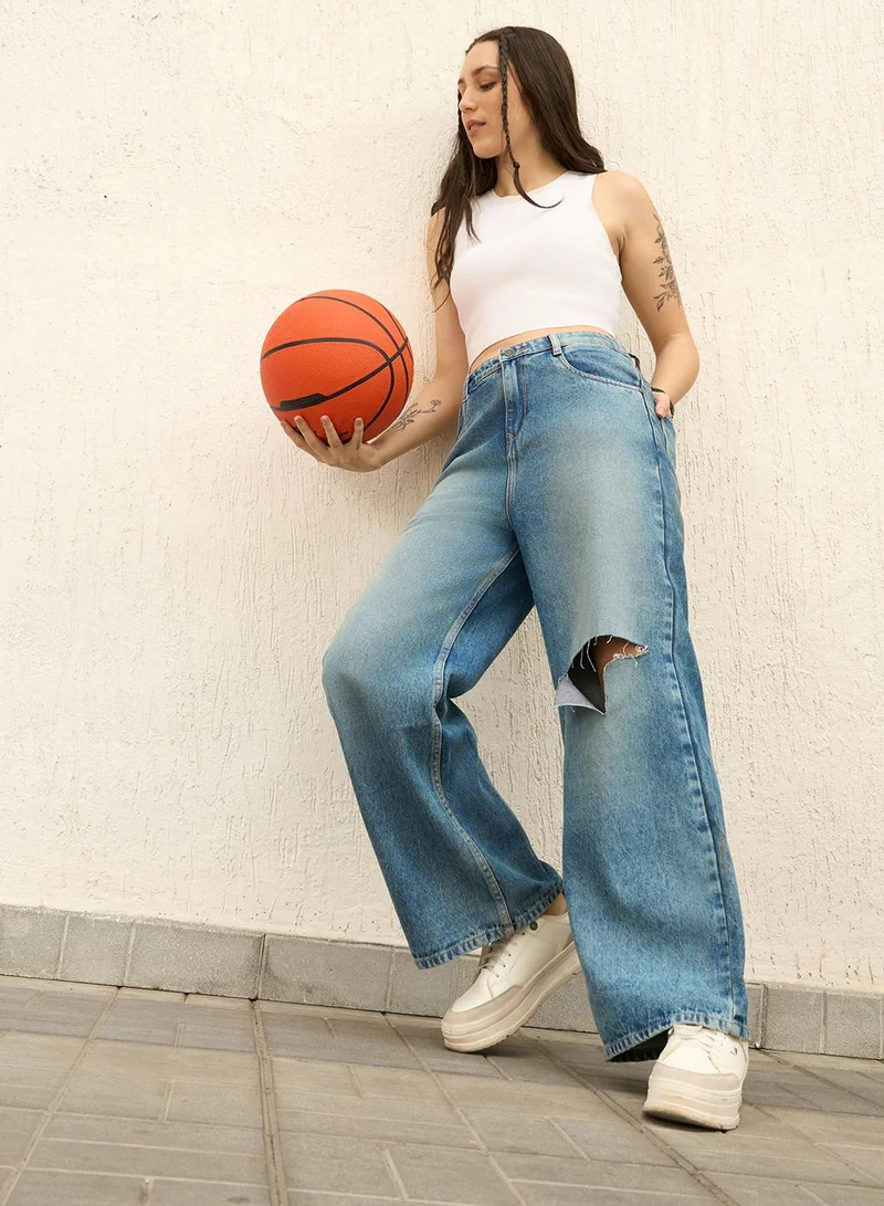 Hubberholme Baggy Indigo Wide Leg High-Rise Jeans for Women